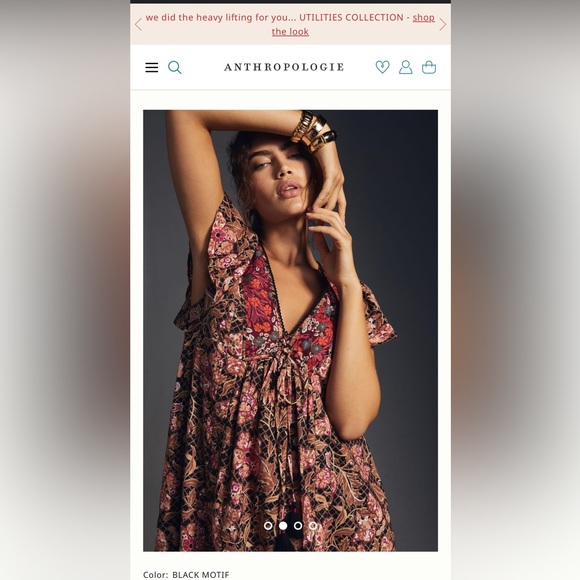 By Anthropologie Ruffled Tunic Dress Black Motif Short Sleeve Mini Size L - Picture 2 of 11